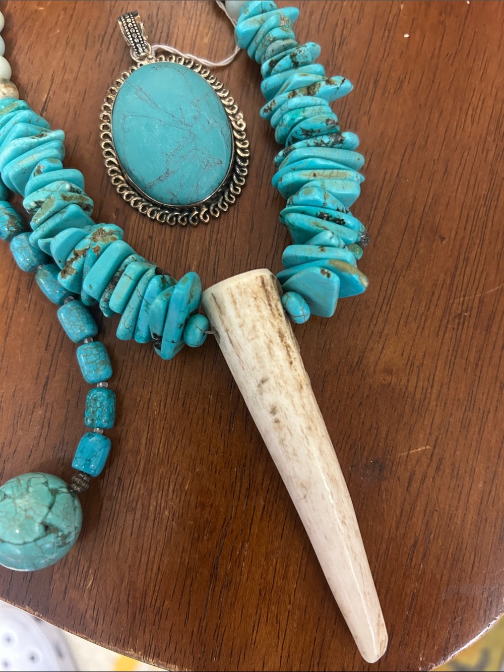 Turquoise Bead Statement Necklace with Pendant - Picture 3 of 7
